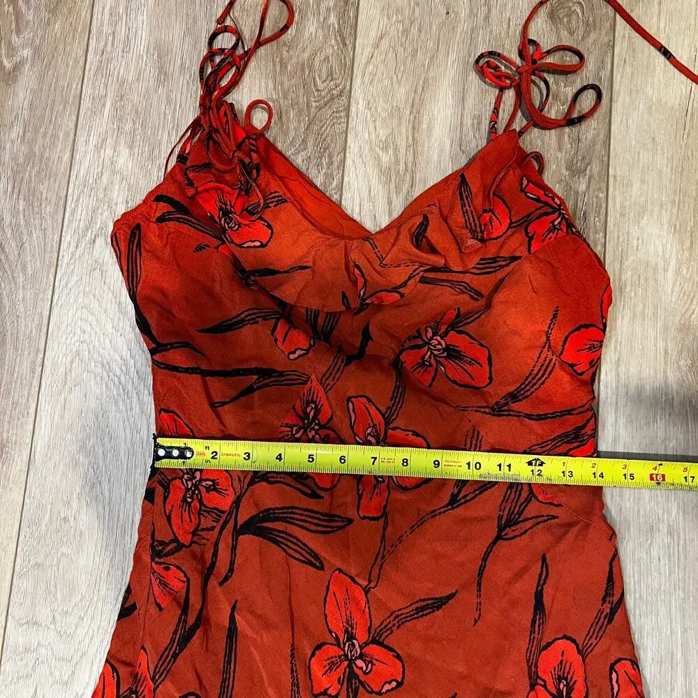 ANTHROPOLOGIE Women's Ruffled V-Neck Slip Dress Size L In Red - Picture 8 of 10